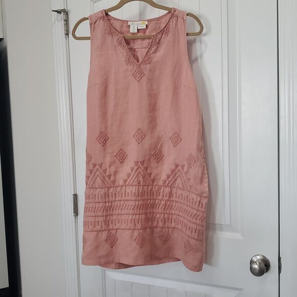 C&C California Sleeveless Artesian 100% Linen Embroderied Midi Drsss, Med - Picture 1 of 6